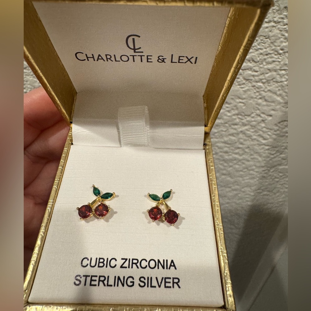 Charlotte & Lexi Sterling Gold Cubic Zirconia Cherry Earrings